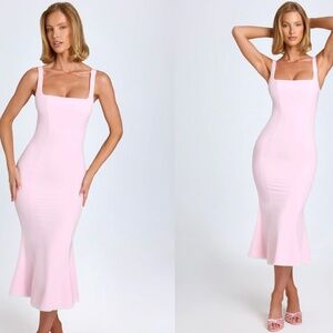 Oh Polly Petula Lace-Trim Midaxi Dress in Blush